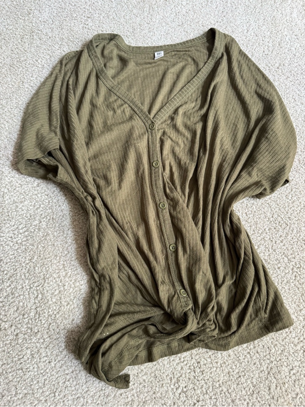 bp Olive V-Neck Button Front Ribbed Top